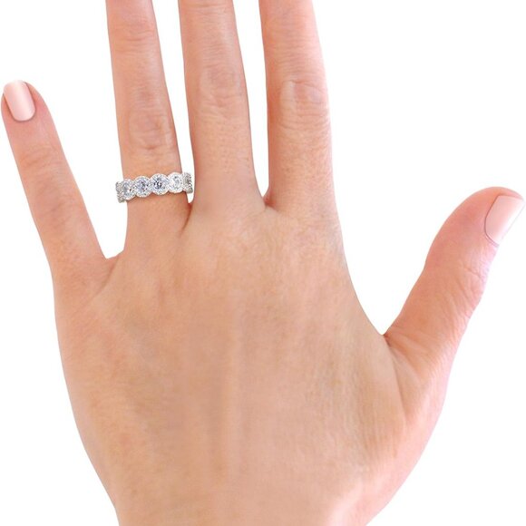 18K White Gold Plated Cubic Zirconia Round Cut Eternity Ring Band for Women - Picture 5 of 7